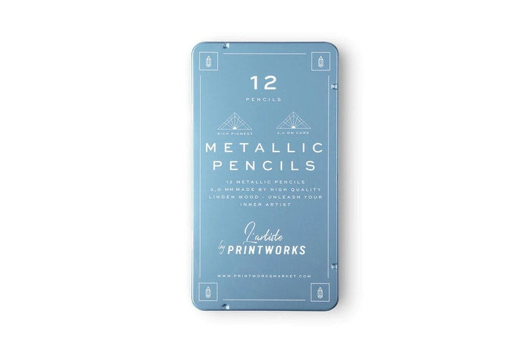 12 Metallic Coloured Pencils in Tin